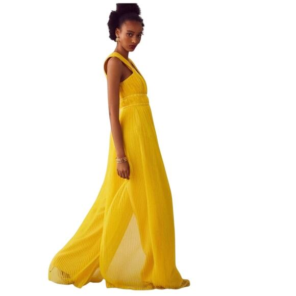 Anthropologie Hutch Pleated Tulle Jumpsuit -Yellow - Picture 2 of 3